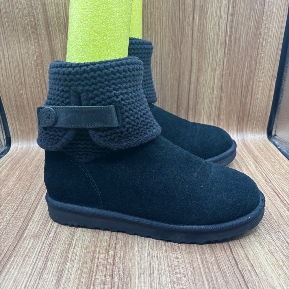 UGG Shaina‎ Sweater  Suede Boots Black Womens 11 Mid Calf Fold Down 1012534
